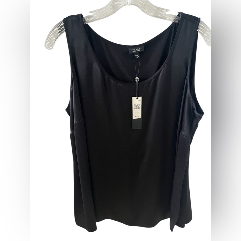 NWT Talbots Womens 16P Petite Black 100% Silk Shell Tank Top Sleeveless Blouse